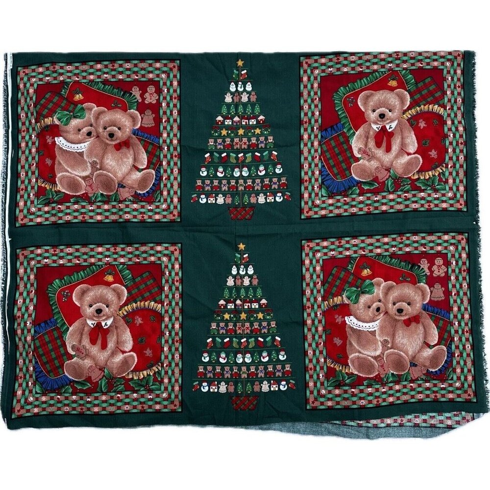 Springs Industries Christmas Bears Pillow Panel Fabric Red Green Gingerbread